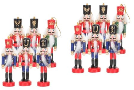 Warmhm 12pezzi Figurine Di Natale Nutcracker Legno Decorazioni Per Feste e Alberi Di Natale Ornamenti Per Casa e Ufficio Modelli Artigianali Per Adulti