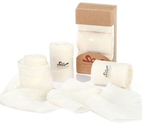 Pretty Jolly Knitter-Chiffonband für Blumenstrauß, 7,6 cm, weißes Tüllband für Geschenkverpackungen, handgefertigtes Seidenband, 9 Meter, doppelseitiges Band für Bastelarbeiten, Haare