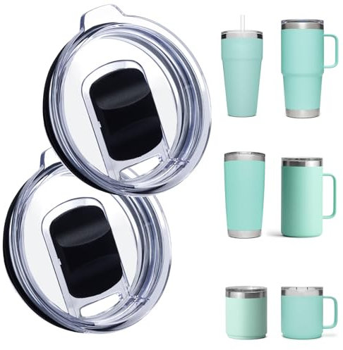 2 Pack Tumbler Lid for YETI, Replacement Lids Compatible for YETI 20 Tumbler, 16 oz Pints, 10/24 oz Mug and 10 oz Lowball, Travel Spill Proof Cup Lids Covers with Magnetic Slider Switch, BPA Free