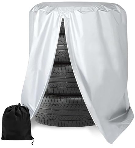 PRITOK Fundas para Neumáticos: 1 Pieza Funda para Neumáticos 420D Oxford Impermeable y a Prueba de Polvo, Color Plateado, Cuerda y Cremallera para Almacenamiento Estacional y Protección (73 x 110 cm)