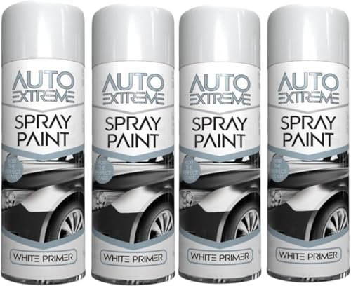 DIOXSTAR All Purpose White Primer Spray Paint, Quick-Drying Nature, Both Interior And Exterior Applications, Robust Protection, 250ML (4PCS)