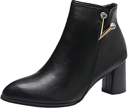 Generico Scarpe Gomma Giardino Utility Scarpe 42 donna tinta unita autunno suola spessa tacchi quadrati cerniera stivaletti corti scarpe a punta Bikers Donna Stivali Stivali Gomma Donna (Black, 39)