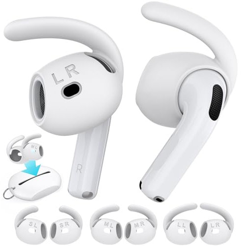 AhaStyle Ohrpolster Ohrbügel für AirPods 4. Generation (2024)【Zusätzliche Aufbewahrungstasche】 3 Paar S/M/L Anti-Rutsch Ohrhörer-Abdeckungen Silikon Zubehör Kompatibel mit Apple AirPods 4. Gen (Weiß)