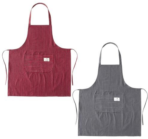 Lunaanda Küchenschürze,2 Stück Verstellbare Latzschürze für Männer und Frauen,Chef Küchenschürzen,Kochschürze Grillschürze mit Tasche,zum Kochen, Grillen, Arbeiten, Professionelle Schürze