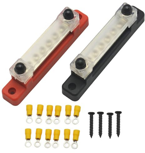 Arotzelox Set di 2 morsettiere 12 V di distribuzione universale 150 A Busbar blocco di distribuzione M6 x 2 M4 x 6 per auto, camper, yacht, barca