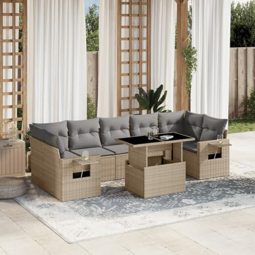 qohoio 8-TLG. Garten-Sofagarnitur mit Kissen Lounge Sofa Outdoor GartenmöBel Set Lounge Set Outdoor Sitzgarnitur Garten Lounge Beige Poly Rattan / 3267779