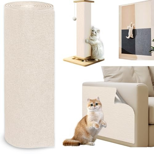 Jyvex 300cmx40cm Katze Kratzmatte Selbstklebend, Kratzbretter Kratzschutz Sofa Katze, Trimmbare Kratzmatte Katzen, DIY Kratzbrett Katze für Katze Bäume Katze Wand Möbel und Couch Schutz (Beige)