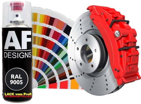 Alex Flittner Designs 2K Bremssattellack RAL Spraydose hitzebeständig 300° Bremssattelfarbe Hochwertiger Lack für Bremssättel, Bremsen und Autozubehör - 400 ml (RAL9005 TIEFSCHWARZ)