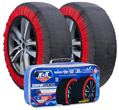 K&K Autozubehör Schneesocken für Reifen – Pro-Serie für ultimative Griff-Alternative für Reifen-Schneekette – Schneetraktionsgerät für PKW, SUV, LKW, Winter-Notfall-Zubehör (klein)