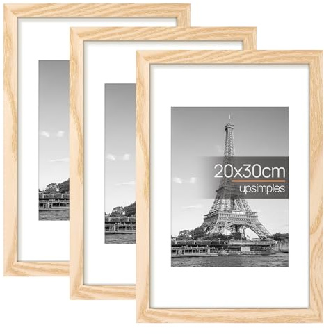 upsimples Confezione da 3 cornici 20 x 30 cm, cornice naturale 20 x 30 cm, per foto, immagini, poster