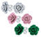 Set di tre romantici delicati orecchini a forma di fiore intagliati in 3D verde scuro, viola, malva e argento per donne, adolescenti e per la mamma, placcati in argento.