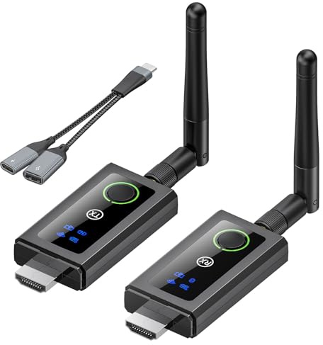 YOUTINGHDAV Wireless HDMI Transmitter and Receiver 200M/656FT, 5G / 4K Decoding Wireless HDMI Extender Kit für Streaming Video from PC/Laptop to Monitor/HDTV/Projector, 1080P@60Hz, Plug and Play