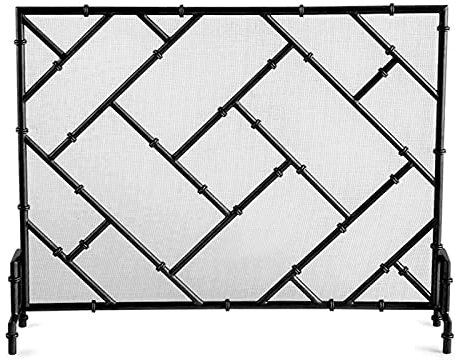 Fireplace Screen Guard, Metal Mesh Fireplace Screen Wrought Iron, Free Standing HearthGuard Gate with Geometric Design, Wood Stove Accessories (Color