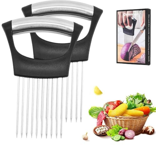 Onion Holder for Slicing, Stainless Steel Onion Slicer Holder, Lemon Tomato Onion Cutter, Secure Vegetable & Fruit Cutter for Kitchen | Dishwasher Safe Multi-Purpose Kitchen Gadget (2)