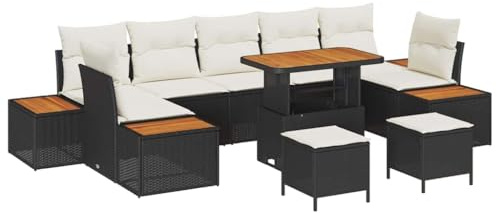 vidaXL Gartensofa-Set 10 STK. 9-Sitzanzahl Schwarz Poly Rattan