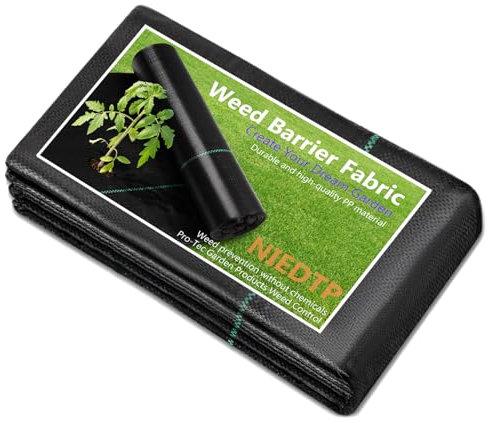 NIEDTP Weed Control Membrane 2Mx5M, Heavy Duty Weed Control Fabric,Ground cover, UV stabilised Weed Barrier Fabric. Ideal for use in Patios, Garden, Flower beds, Landscaping -Weed suppressant (black)