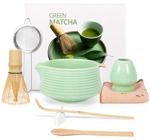 GLOSKIN Matcha Set, Matcha Schale, Set Matcha Besen und Besenhalter, Komplettes Set Mit Löffel, Teelöffel für Traditionelle Japanische Tee -Rituale