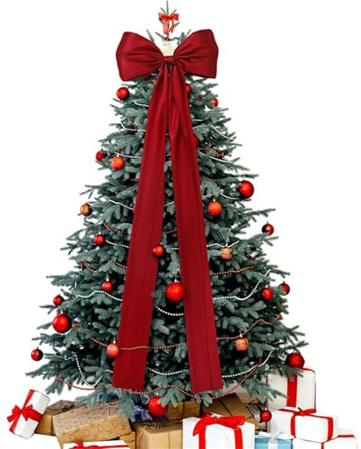 Puntale per albero di Natale con fiocco rosso, 120 cm, grande, lungo, in raso, con filo interno, per decorazioni natalizie e interni (rosso, 120 cm)