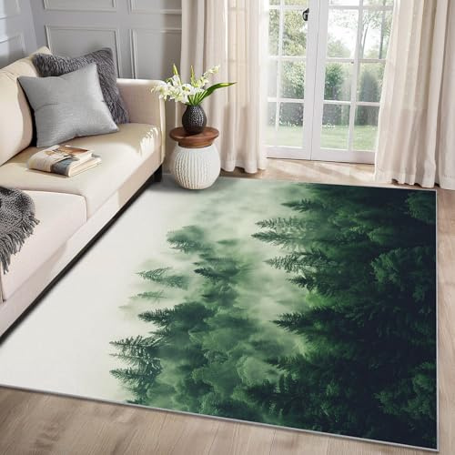 MMYAOKEN Wald Teppich Wohnzimmer 160x230 Waldmotiv Natur Landschaft Deko, Großer Teppich Kurzflor, Weich rutschfest Waschbare Teppiche, Bettvorleger Schlafzimmer Kinderzimmer
