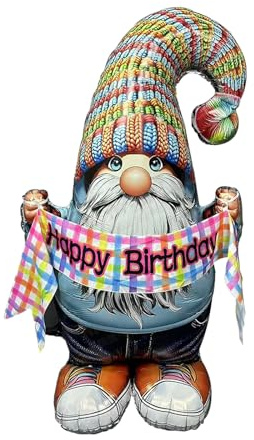 Fesnova Aufblasbarer Gartenzwerg luftballons geburtstag mit Geburtstagsbanner,Mehrfarbige Strickmütze,Happy Birthday Ballon für Babyparty,Kinder Geburtstag Party Dekoration,Hochzeit