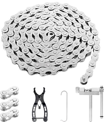 Fahrradketten, 6/7/8 Fach Fahrrad Kette, 1/2 x 3/32 Inch 116 Glieder, Fahrradkette Werkzeug Set mit Kettennieter Fahrrad, Fahrradgliedzange und 3 Paar Kettenschloss, für Mountainbike