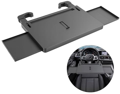 STEERIO Multifunctional Car Steering Wheel Table, Car Tray Table for Laptop Tablet, Extendable Desk, Adjustable Clamp Holder for Work, Study, Meals, Travel in Car
