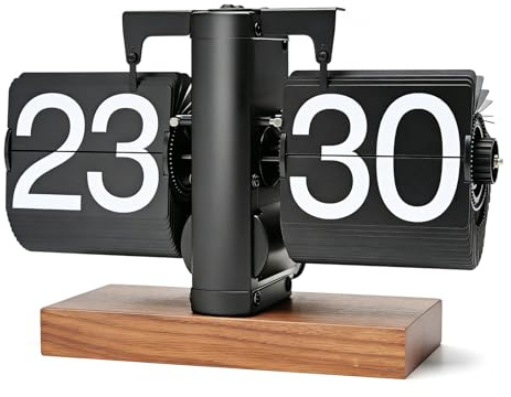 Frdhee Orologio da tavolo vintage retrò con chiusura a clip, nero con numeri grandi e base in legno, 24 ore, orologio da tavolo digitale, funzionamento a batteria, per soggiorno, studio e ufficio