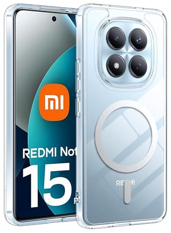 Fitudoos Hülle für Xiaomi Redmi Note 15 Pro 4G, Robuste PC-Rückseite Case+Stoßfesten TPU-Kante, Militärischen Grad Schutz Hülle, Schutz Magnetisch & Anti-Gelb Stoßfeste Handyhülle - Transparent