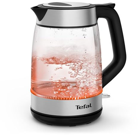 Tefal Express Glaswasserkocher, elektrisch, schnelles Kochen, Beleuchtung | Abschaltautomatik, große Öffnung, einfache Reinigung, abnehmbarer und waschbarer Kalkfilter, Schwarz/Silber, KI6A58E0