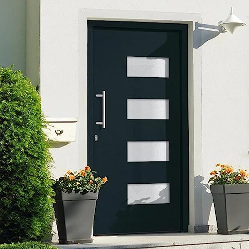 Generico Porta d'Ingresso in Alluminio e PVC Antracite 100x210 cm,Porte di casa,3056828