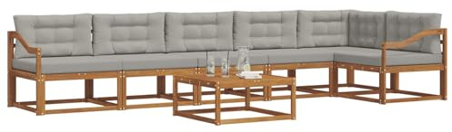 vidaXL Outdoor-Sofagarnitur mit Kissen 7 pcs Natürlich und Hellgrau, Garten-Lounge-Sofa-Set, modernes Ecksofa, langlebige Gartenmöbel, anpassbare Terrasse für Wohnräume