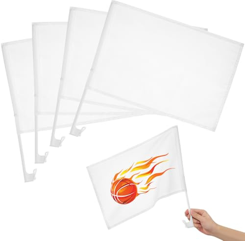 LALADEFIEE Autofahnen 4 Stück 30 X 45cm Unbedruckte Weiße Handfahnen aus Stoff mit Fahnenmast für Wettbewerbe und Fan Dekoration