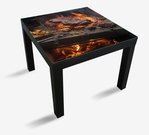 Wallario Glasplatte, Schutzplatte 55 x 55 cm - geeignet für IKEA Lack Tisch, für Beistelltisch/Couchtisch, Urige Grillkunst: Steakschmiede
