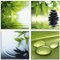 ARTland Wanddeko Glasbilder Wandbild Glas Bild 4er Set 4 teilig je 20x20 cm Quadratisch Wellness Entspannung Zen Wasser Grün Blätter Stein Pyramide S6PI