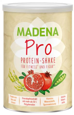 MADENA Pro Vegan Protein Pulver – rein pflanzliches Proteinpulver aus Reis u. Erbsen ohne Soja – Eiweißpulver vegan mit hochdosiertem Granatapfelextrakt für deinen Protein-Shake, ohne Zucker