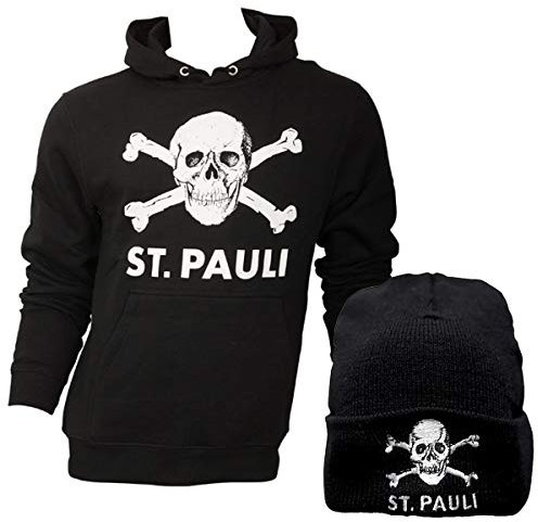 FC St. Pauli 2er Bekleidungs-Set Kapuzenpullover Hoodie und Mütze Totenkopf (XL)