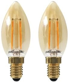 paul russells LED Candle Filament Light – 2.5W 20W Equivalent Replacement, 200LM Lumens, 2200K Extra Warm White, SES E14 Small Edison Screw C35 Bulbs – Energy Saving Non-Dimmable Lamps - 2 Pack