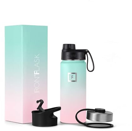 Metal Water Bottle with Straw Lid - 530ml 3 Lids - Stainless Steel Double-Walled Insulated Vacuum Leakproof - Sports Gym Camping Hiking Hydration School Kids