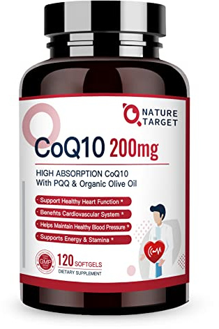 NATURE TARGET CoQ10-200mg-Softgels + PQQ with Organic-Olive-Oil - High Absorption-Coenzyme-Q10 - Antioxidant-for-Heart-Health and Immune Support, Energy Production, 120 Servings