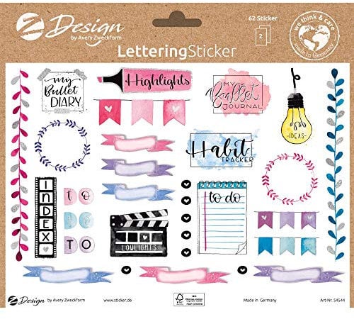 AVERY Zweckform Dekosticker 62 Aufkleber Rahmen Titel Überschriften (Sticker auf A5 Bogen, beschriftbare Etiketten für Bullet Journal, Tagebuch, Scrapbooking, Familienkalender, mit Silbereffekt) 54544