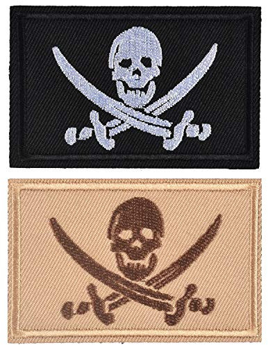 2 Pieces Patches Pirate Skull & Cross Sword Flag Jolly Roger Tactical Morale Embroidery Patch Military for Tactical Gear