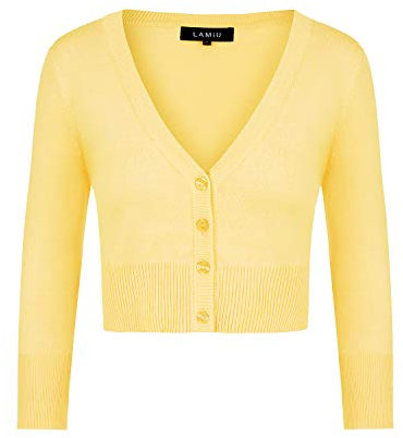 MINTLIMIT Ladies Cardigan Vintage 50s Knitting Dress Coat Bolero Shrug Cover up Yellow S