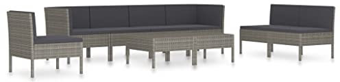 vidaXL Gartenmöbel 9-TLG. mit Auflagen Lounge Sofa Garten Garnitur Sitzgruppe Sitzgarnitur Gartenset Gartensofa Ecksofa Mittelsofa Poly Rattan Grau