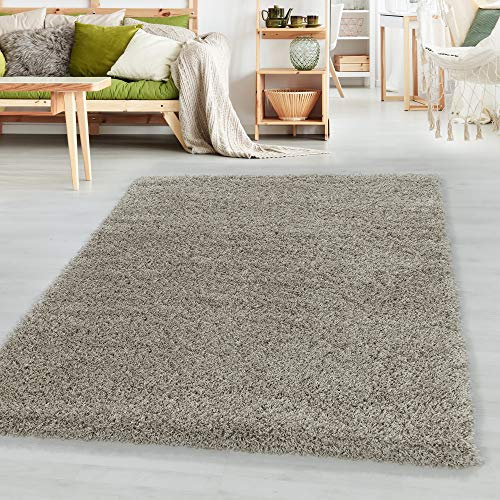 SIMPEX Teppich Wohnzimmer Shaggy 120 x 170 cm Natur Modern Einfarbig Design - Hochflor Teppich Schlafzimmer Pflegeleicht und Extra Weich - Teppich Flauschig für Küche Esszimmer Kinderzimmer Rug Halı