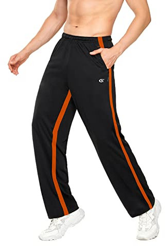 YuKaiChen Pantalon de jogging pour homme, jambe droite, ourlet ouvert, coupe ample, léger, séchage rapide, Noir/Orange-36, XXL