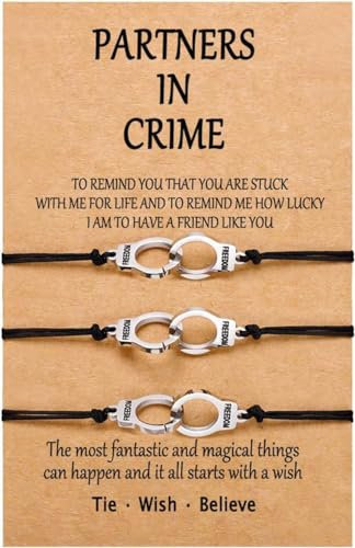 BOCHOI 3PCS Couple Bracelets Partners in Crime Handcuff Matching Friendship Bracelet for BFF Girls Boys Family Best Friend Jewellery Gifts