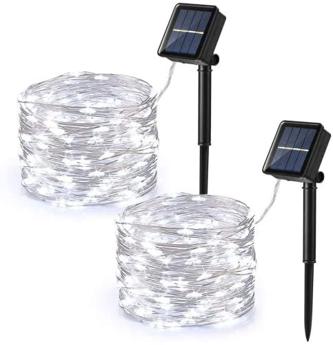 PhilzOps 120 LED Guirnaldas Luces Solar, 2 Pack 12M Cadena de Luces Exterior 8 Modos Impermeables Luces Led Solares para Navidad Fiestas Patio Árbol Jardines Dormitorio Decoracion (Blanco Frio)