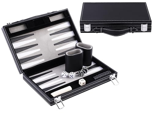 Engelhart-250512- Backgammon 11 INCH genähter Filz und Kunstleder- 30 cm (schwarz/weiß/grau)