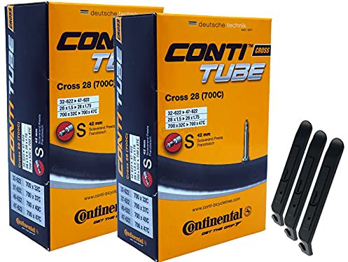 pneugo! Set 2 x Continental Fahrradschlauch 28 Zoll Sclaverand 32-622/47-622 (Cross) + 3 Reifenheber