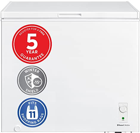 Russell Hobbs RH198CF3003 198L Freestanding White Chest Freezer with 5 Year Warranty, Adjustable Thermostat, 4 Star Freezer Rating & Suitable for Outbuildings & Garages